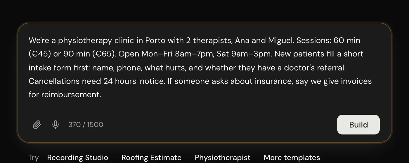 The prompt input area with a detailed business description